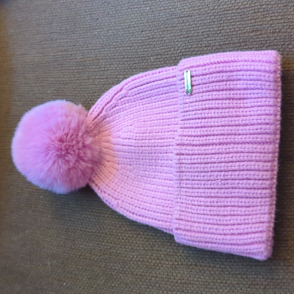 Steve Madden Pink Knit Beanie with Pom-Pom
